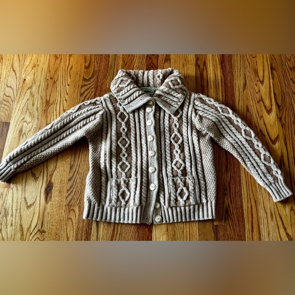 Aran Crafts Sweaters - Aran Crafts Cable Knit Cardigan - Cream and Brown -  All Wool - Made in Ireland